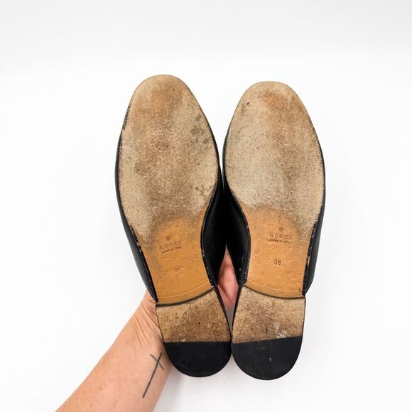 Gucci Princetown Horsebit Black Leather Loafers Mules Slip On Flats EU 38 US 8 - Picture 9 of 10